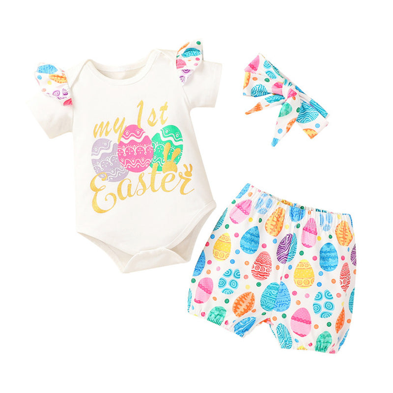 3 Pieces Baby Girl My 1st Easter Set Bodysuit & Shorts & Headband Wholesale 73992272