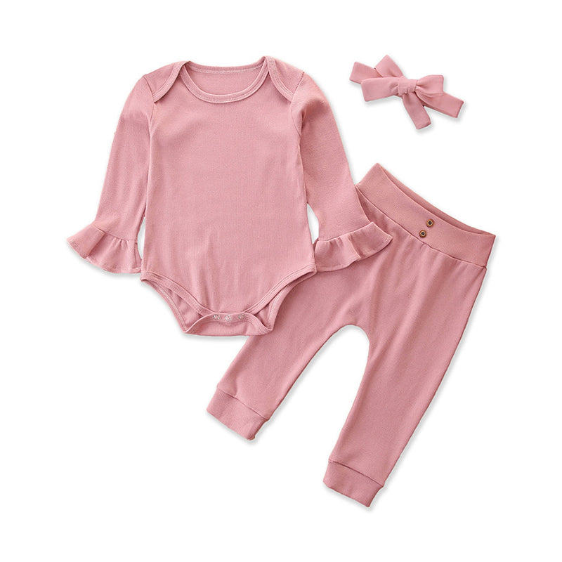 2 Pieces Set Baby Girls Solid Color Pants Tops And Wholesale 52027022