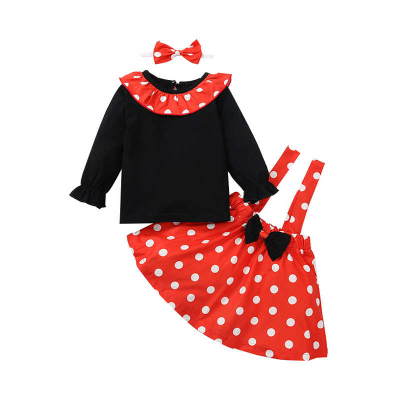3 Pieces Set Baby Girls Polka dots Tops Bow Skirts And Headwear Wholesale 03716847