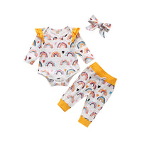 Load image into Gallery viewer, 3 Pieces Baby Girl Rainbow Set Flutter Sleeve Bodysuit &amp; Pants &amp; Headband Wholesale 24944794
