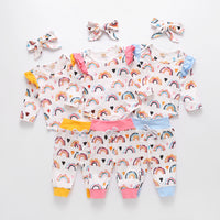 Load image into Gallery viewer, 3 Pieces Baby Girl Rainbow Set Flutter Sleeve Bodysuit &amp; Pants &amp; Headband Wholesale 24944794
