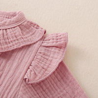 Load image into Gallery viewer, 3 Pieces Baby Girl Ruffle Collar Muslin Top Flower Pants And Headband Set Wholesale 22904800
