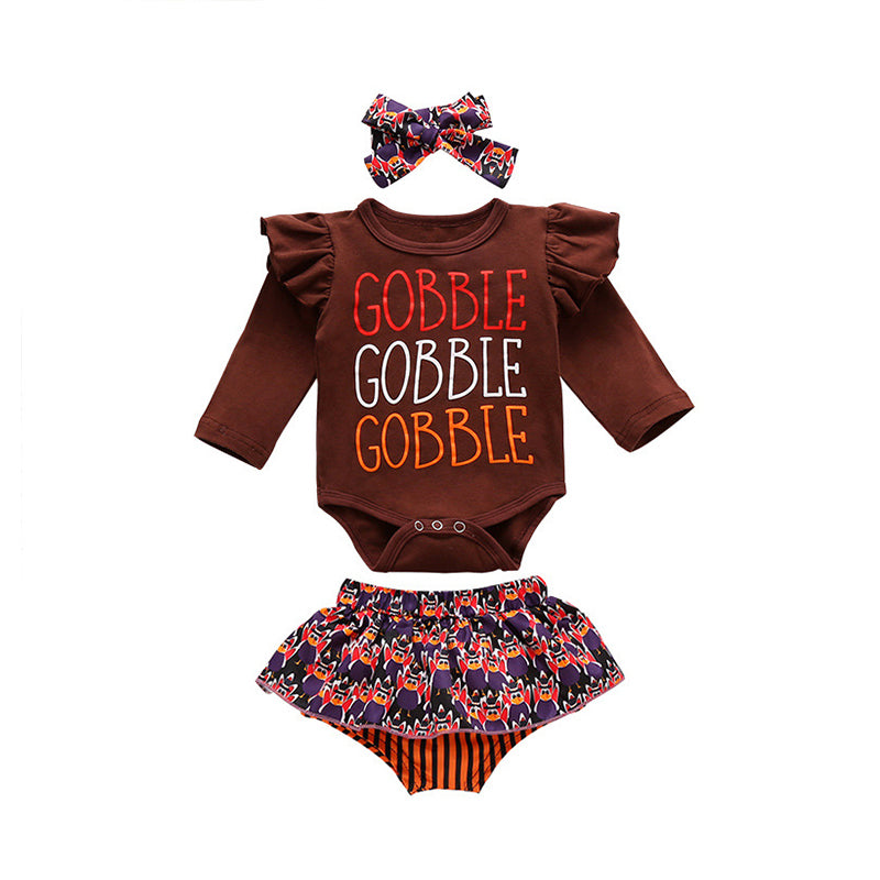 3 Pieces Baby Girl Set Ruffle Trim Bodysuit & Stripe Print Shorts & Headband Wholesale 28887166
