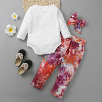 Load image into Gallery viewer, 3 Pieces Set Baby Girls Solid Color Rompers Tie Dye Pants And Bow Headwear Wholesale 75016840
