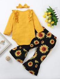 Load image into Gallery viewer, 3 Pieces Set Baby Girls Solid Color Print Rompers And Flower Pants And Bow Headwear Wholesale 89266806
