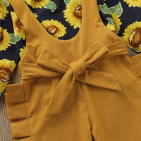 Load image into Gallery viewer, 3 Pieces Baby Girl Sunflower Top &amp; Ruffle Suspender Pants &amp; Headband Wholesale 52126428
