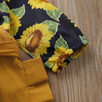 Load image into Gallery viewer, 3 Pieces Baby Girl Sunflower Top &amp; Ruffle Suspender Pants &amp; Headband Wholesale 52126428
