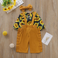 Load image into Gallery viewer, 3 Pieces Baby Girl Sunflower Top &amp; Ruffle Suspender Pants &amp; Headband Wholesale 52126428
