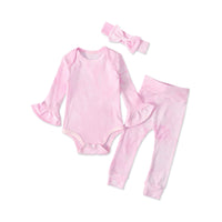 Load image into Gallery viewer, 3 Pieces Baby Girl Tie Dye Set Flared Sleeve Ribbed Bodysuit &amp; Trousers &amp; Headband Wholesale 49614999

