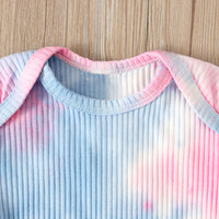 Load image into Gallery viewer, 3 Pieces Baby Girl Tie Dye Set Flared Sleeve Ribbed Bodysuit &amp; Trousers &amp; Headband Wholesale 49614999
