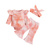 Load image into Gallery viewer, 3 Pieces Baby Girl Tie Dye Set Flutter Sleeve Bodysuit And Flared Pants  Wholesale 91654628
