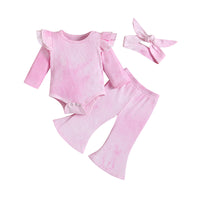 Load image into Gallery viewer, 3 Pieces Baby Girl Tie Dye Set Flutter Sleeve Bodysuit And Flared Pants  Wholesale 91654628
