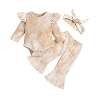 Load image into Gallery viewer, 3 Pieces Baby Girl Tie Dye Set Flutter Sleeve Bodysuit And Flared Pants  Wholesale 91654628

