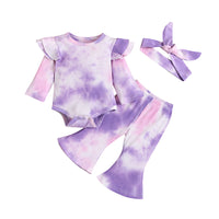 Load image into Gallery viewer, 3 Pieces Baby Girl Tie Dye Set Flutter Sleeve Bodysuit And Flared Pants  Wholesale 91654628
