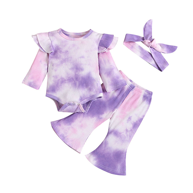 3 Pieces Baby Girl Tie Dye Set Flutter Sleeve Bodysuit And Flared Pants  Wholesale 91654628