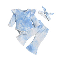 Load image into Gallery viewer, 3 Pieces Baby Girl Tie Dye Set Flutter Sleeve Bodysuit And Flared Pants  Wholesale 91654628
