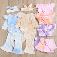 Load image into Gallery viewer, 3 Pieces Baby Girl Tie Dye Set Flutter Sleeve Bodysuit And Flared Pants  Wholesale 91654628
