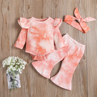 Load image into Gallery viewer, 3 Pieces Baby Girl Tie Dye Set Flutter Sleeve Bodysuit And Flared Pants  Wholesale 91654628
