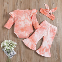 Load image into Gallery viewer, 3 Pieces Baby Girl Tie Dye Set Flutter Sleeve Bodysuit And Flared Pants  Wholesale 91654628

