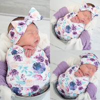Load image into Gallery viewer, 3 Pieces Baby Print Swaddles Blanket &amp; Hat &amp; Headband Set Wholesale 79704666
