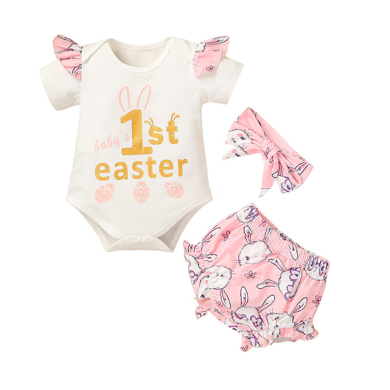 3 Pieces Baby's 1st Eater Set Bodysuit & Shorts & Headband Wholesale 22902223