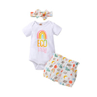 Load image into Gallery viewer, 3 Pieces Eco Baby Rainbow Set Bodysuit Shorts Headband Wholesale 57153725
