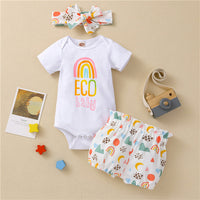 Load image into Gallery viewer, 3 Pieces Eco Baby Rainbow Set Bodysuit Shorts Headband Wholesale 57153725
