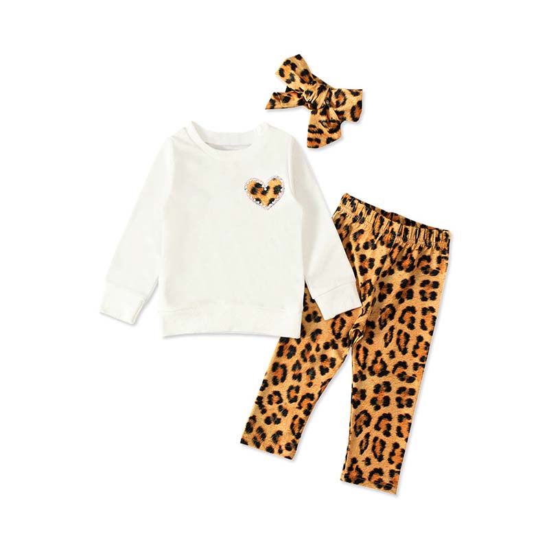 3 Pieces Infant Toddler Girl Set Love Heart Top & Leopard Pants & Headband Wholesale 89494990