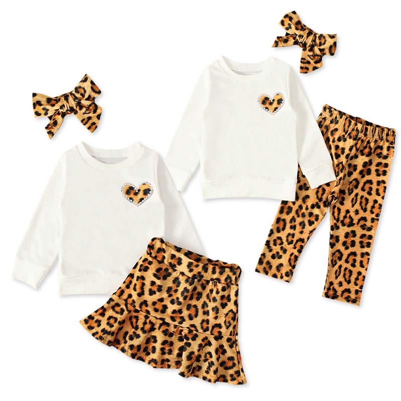 3 Pieces Infant Toddler Girl Set Love Heart Top & Leopard Pants & Headband Wholesale 89494990