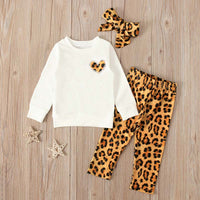 Load image into Gallery viewer, 3 Pieces Infant Toddler Girl Set Love Heart Top &amp; Leopard Pants &amp; Headband Wholesale 89494990

