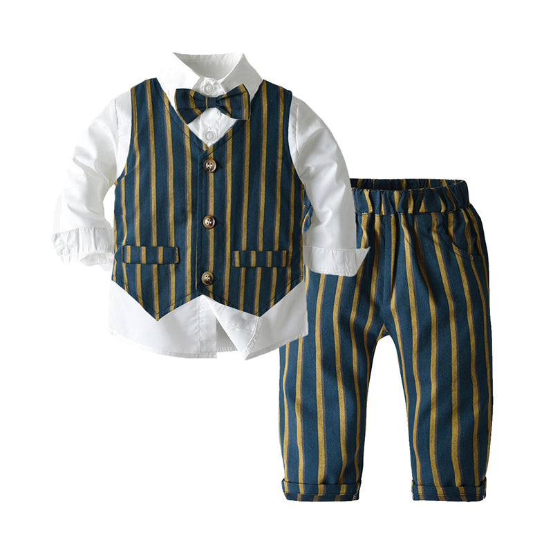 3 Pieces Kid Boy Gentleman Set Bowtie Shirt & Stripe Pants & Vest Wholesale 75765237