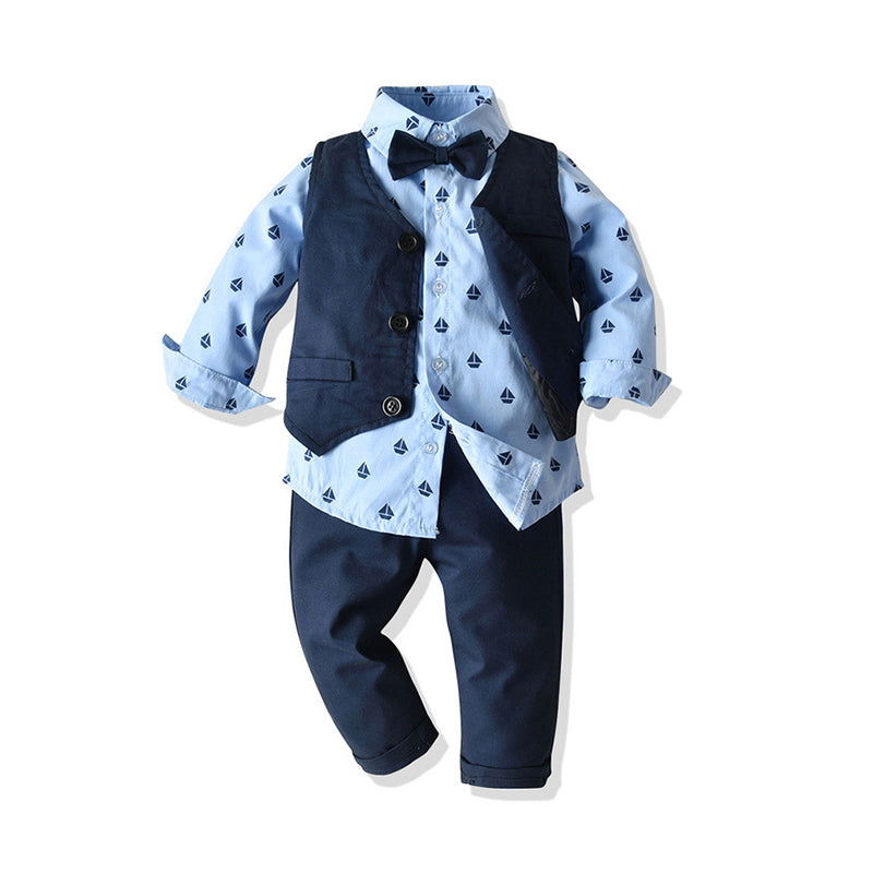 3 Pieces Kid Boy Outfit Allover Print Bow-tie Shirt & Vest & Pants Wholesale 33165238