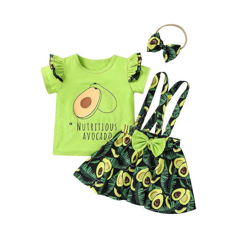 3 Pieces Kid Girl Avocode Print Top & Suspender Skirt & Headband Set Wholesale 43162211