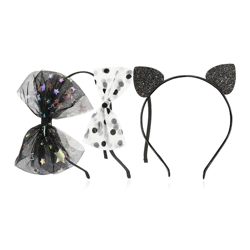 3 Pieces Kid Girl Halloween Sequins & Mesh Bow Decor Headband Wholesale 07855872
