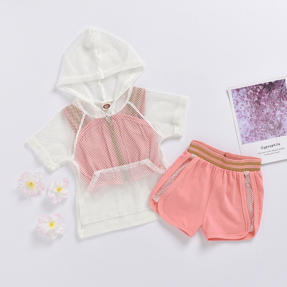 3 Pieces Set Baby Kid Girls Tops Solid Color Hoodies And Shorts Wholesale 07567458