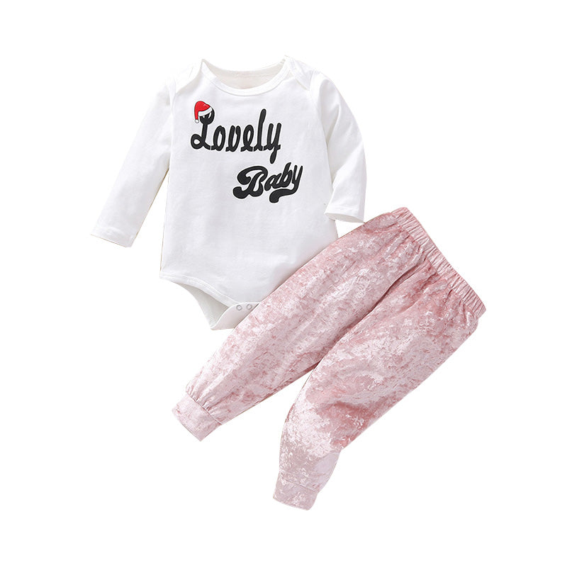 3 Pieces Set Baby Girls Letters Print Rompers Solid Color Pants And Bow Headwear Wholesale 79936576