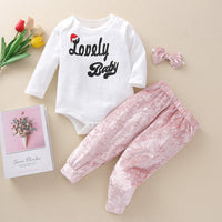 Load image into Gallery viewer, 3 Pieces Set Baby Girls Letters Print Rompers Solid Color Pants And Bow Headwear Wholesale 79936576

