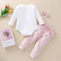 Load image into Gallery viewer, 3 Pieces Set Baby Girls Letters Print Rompers Solid Color Pants And Bow Headwear Wholesale 79936576
