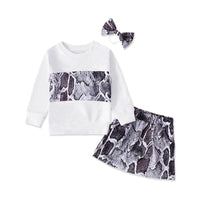 Load image into Gallery viewer, 3 Pieces Toddler Kid Girl Snake Skin Colorblock Set Top &amp; Skirt &amp; Headband Wholesale 59212456

