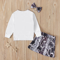 Load image into Gallery viewer, 3 Pieces Toddler Kid Girl Snake Skin Colorblock Set Top &amp; Skirt &amp; Headband Wholesale 59212456
