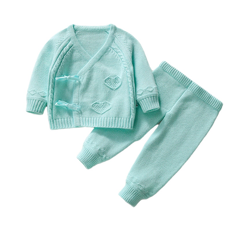 2 Pieces Set Baby Unisex Crochet Cardigan And Solid Color Pants Wholesale 22081906