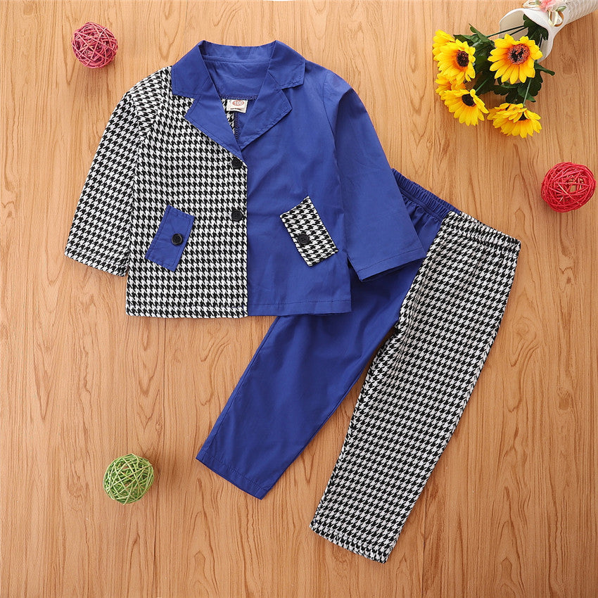 2 Pieces Set Baby Kid Girls Color-blocking Houndstooth Jackets Outwears And Pants Wholesale 220711284