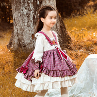 Load image into Gallery viewer, 2 Pieces Set Baby Kid Girls Dressy Birthday Party Checked Embroidered Dresses Princess Dresses Love heart And Bow Jackets Outwears Wholesale 253610228
