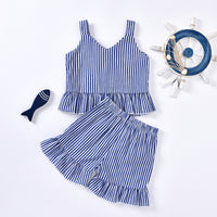 Load image into Gallery viewer, 2-Piece Baby Toddler Girl Drawstring Cami Top With Shorts Stripe Outfit Wholesale 48042805

