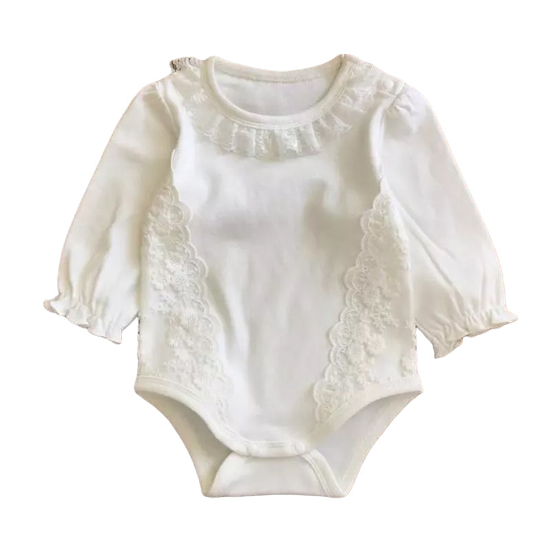 Baby Girls Solid Color Lace Rompers Wholesale 412510853
