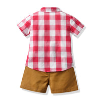 Load image into Gallery viewer, 2 Pieces Set Baby Kid Boys Dressy Checked Shirts And Solid Color Shorts Wholesale 449512017
