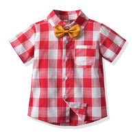 Load image into Gallery viewer, 2 Pieces Set Baby Kid Boys Dressy Checked Shirts And Solid Color Shorts Wholesale 449512017
