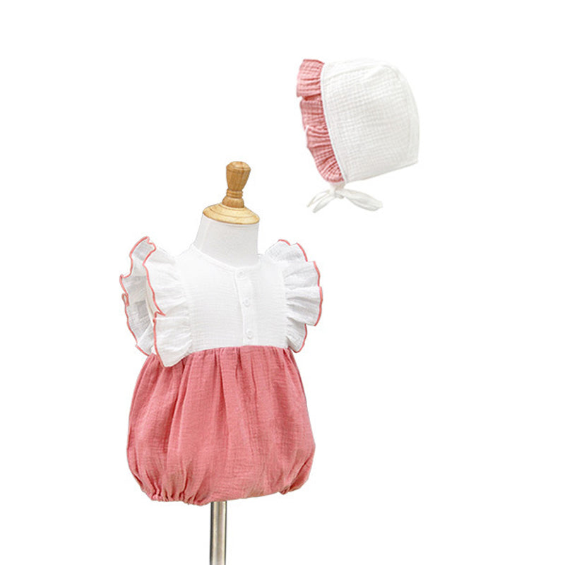 Baby Girls Color-blocking Rompers Hats Wholesale 459310882
