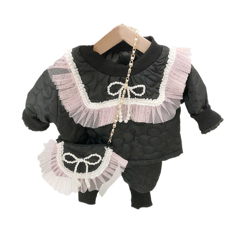 3 Pieces Set Baby Kid Girls Bow Tops And Solid Color Pants And Bag Wholesale 48939206