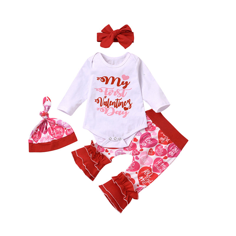 4 Pieces My First Valentine's Day Infant Girl Set Wholesale 86054782
